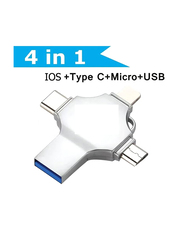 4 in 1 USB 3.0 Flash Drive 32GB for Lightning + Type C + Micro + USB, Silver