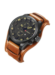 Curren Analog Watch for Men with Leather Band, Water Resistant and Chronograph, 8225, Brown-Black