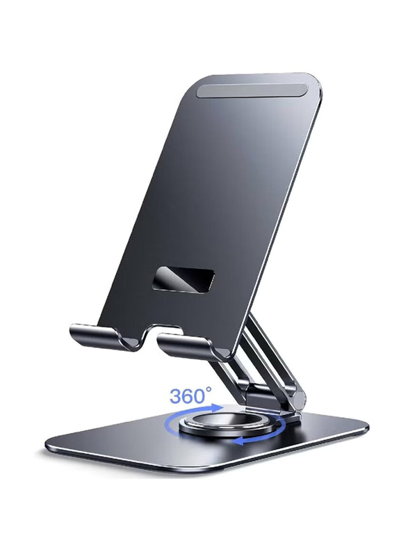 Universal Foldable Cradle Adjustable Swivel Desktop Holder Tablet Stand with 360 Degree Rotating Base, Grey