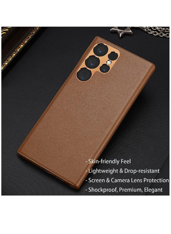 Olliwon Samsung Galaxy S23 Ultra Premium Leather Ultra Thin Shockproof Protective Case Cover, Brown