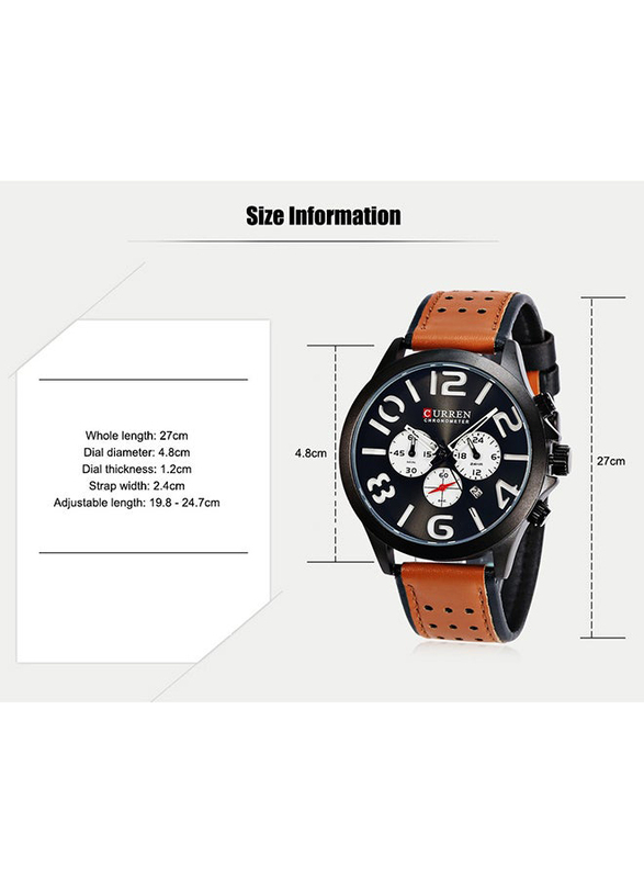 Curren Analog Watch for Men with Leather Band, Water Resistant and Chronograph, 652LM040 030, Brown-Multicolour