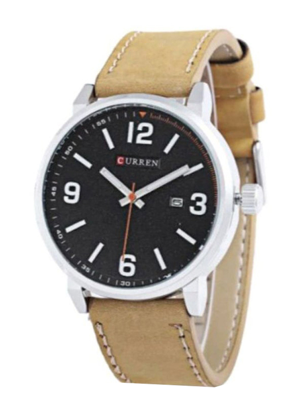 Curren Analog Watch for Men with Leather Band, Water Resistant, 8218, Beige-Black