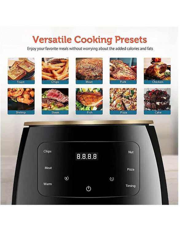 Silver Crest 6L Multifunctional Digital Electric Hot Air Fryer LCD Touch Screen Nonstick Basket, 2400W, Black