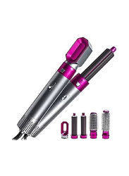 Arabest 5-In-1 Negative Ionic Hot Air Styler Curler Brush Hair Straightener & Straight 3-In-1 Ionic Styler Hair Dryer Comb for Curly Hair, Silver/Pink