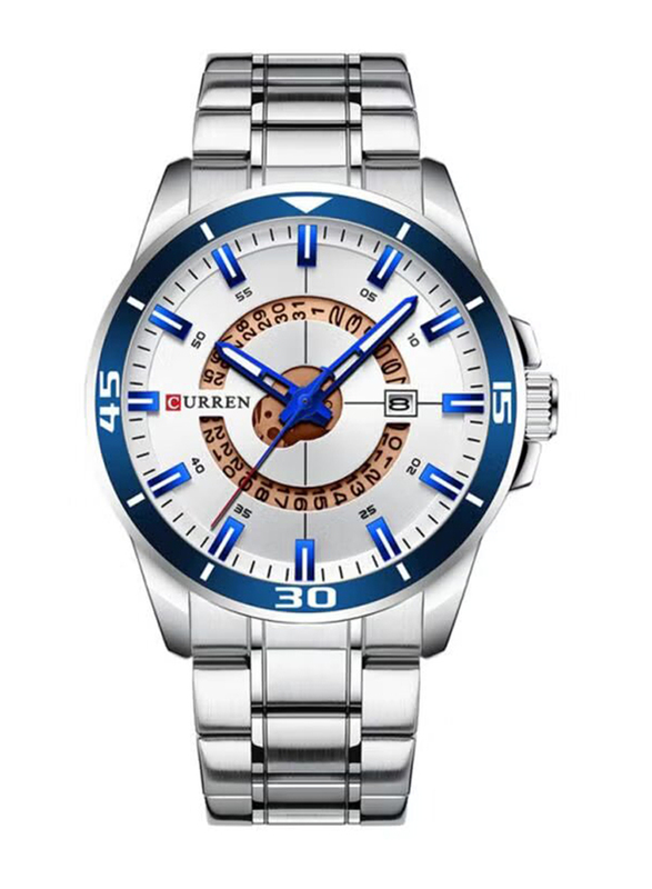 Curren Analog Watch for Men with Stainless Steel Band, 4339, Silver-Blue