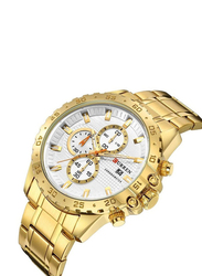 Curren Analog Watch for Men with Stainless Steel Band, Water Resistant and Chronography, 8334, Gold-Silver