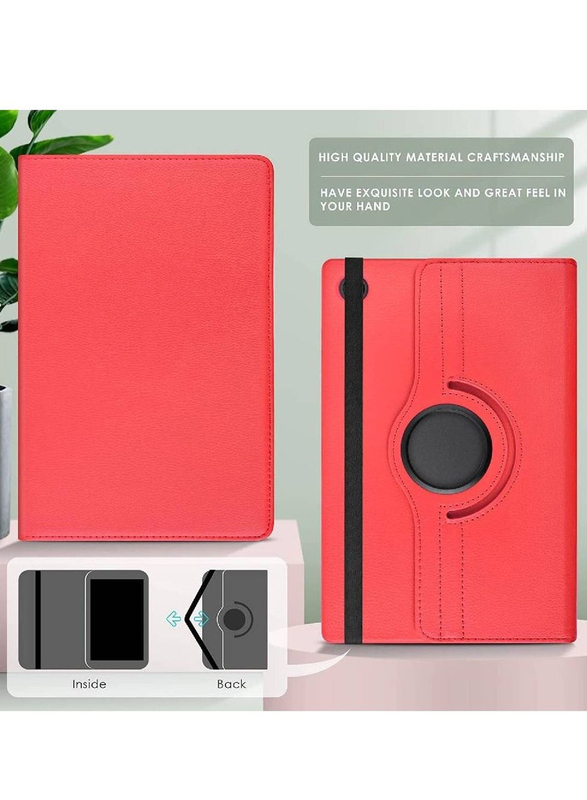 Samsung Galaxy Tab A8 Leather Tablet Flip Case Cover with 360 Degree Rotating Stand, Red