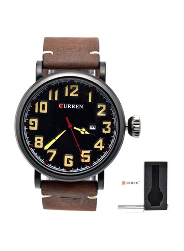 Curren Analog Watch for Men with Leather Band, 8283CDBRO, Brown-Black