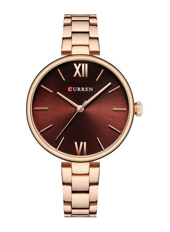 

Curren Analog Watch for Women with Stainless Steel Band, Water Resistant, 9017, Gold-Coffee