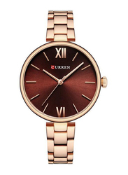 Curren Analog Watch for Women with Stainless Steel Band, Water Resistant, 9017, Gold-Coffee