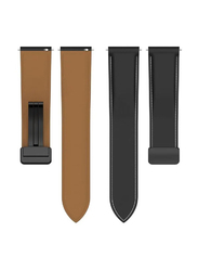 Perfii Genuine Cow Leather Watch Strap 22mm Folding Buckle Wristband for Xiaomi Mi Watch/Xiaomi Mi Watch Sport, Black