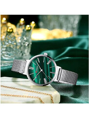 Curren Analog Watch for Women with Stainless Steel Band, Water Resistant, Silver-Green