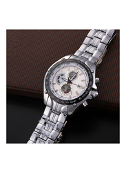 Curren Analog Unisex Watch with Alloy Band, Water Resistant and Chronograph, J3812S-W-KM, Silver-White