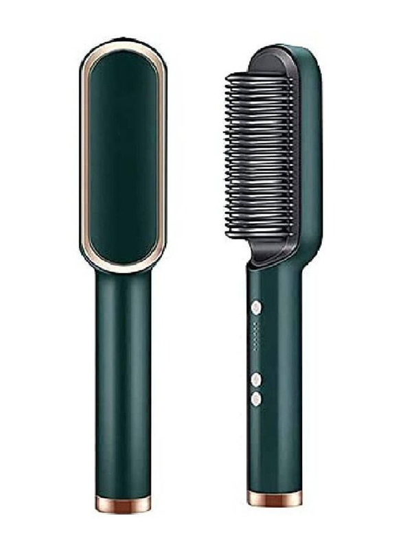Professional 2-in-1 Hair Straightener Brush With Built In Comb, Green