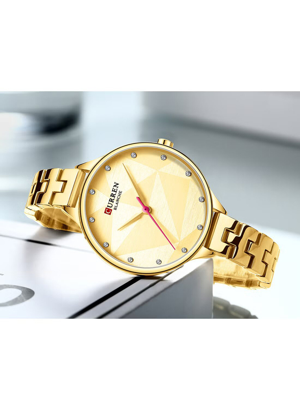 Curren Analog Watch for Women with Alloy Band, Water Resistant, 9047-4, Gold