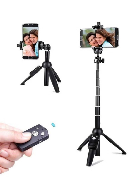 4.5-6.2-Inch 3-in-1 Portable Extendable Tripod Cell Phone Holder Stand with Bluetooth Wireless Remote, Black