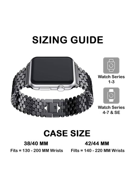 Stainless Steel Band For Apple Watch Band 42mm 44mm 45mm, iWatch Series 7/6/5/4/3/2/1/SE, Black