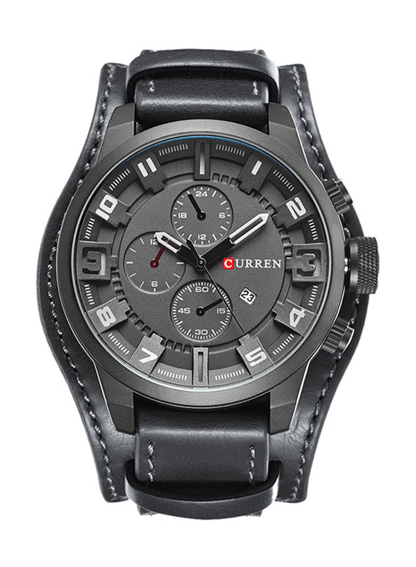 Curren Analog Watch for Men with Leather Band, Water Resistant, J-811, Black