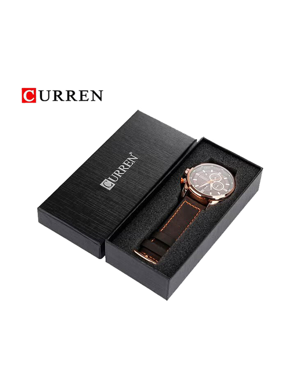 Curren Analog Watch for Men with Leather Band, Chronograph, Black