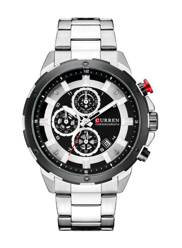 Curren Analog Watch for Men with Stainless Steel Band, Water Resistant & Chronograph, J4172WW-KM, Silver-Black