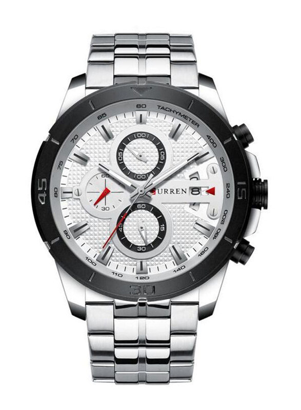 

Curren Analog Watch for Men with Stainless Steel Band, Water Resistant and Chronograph, 8337, Silver