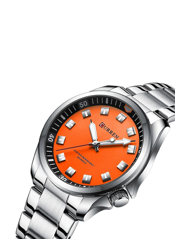 Curren Analog Watch for Men with Stainless Steel Band, Water Resistant, 8451, Silver-Orange