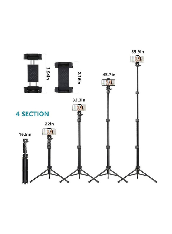 Selfie Stick Tripod with Bluetooth Remote Heavy Duty Aluminum Alloy Extendable For iPhone Android Phone, Black