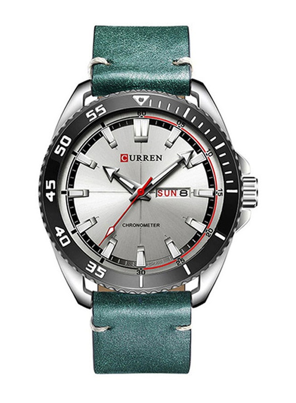 Curren Casual Date Display Quartz Analog Wrist Watch for Men with Leather Band, 4774, Green-Grey