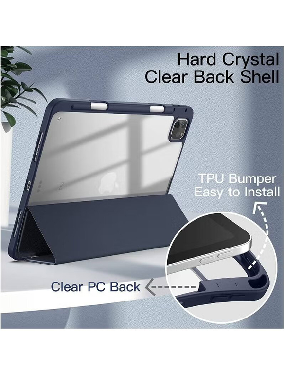 Hyx Apple Ipad Pro (2021) 11 Inch Clear Transparent Back Shell Slim Stand Shockproof Tablet Case Cover with Auto Wake/Sleep and Pencil Holder, Blue