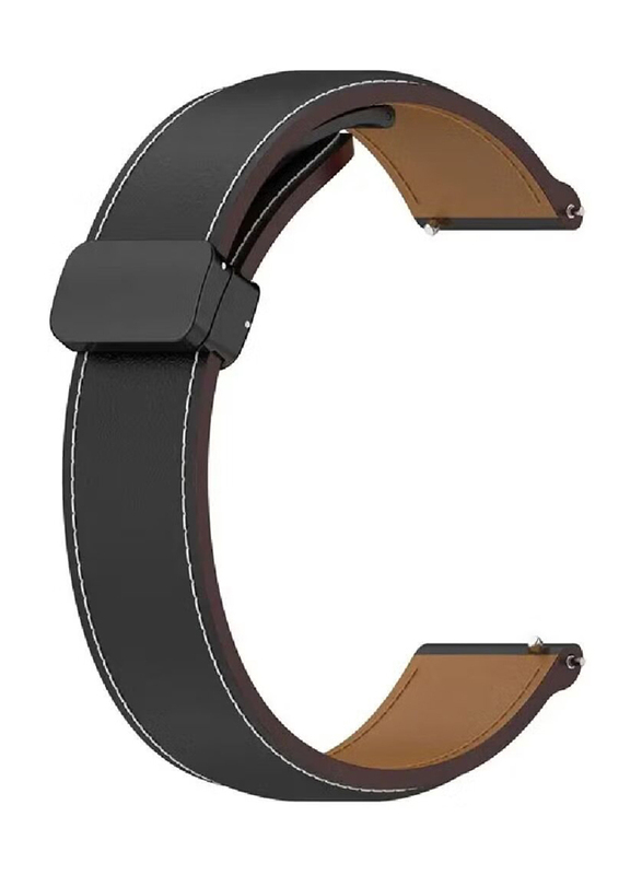 Perfii Genuine Cow Leather Watch Strap 22mm Folding Buckle Wristband for Xiaomi Watch S1/S1 Active/S1 Pro/S2, Black