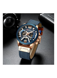 Curren Analog Wrist Watch for Men with Leather Band, Water Resistant and Chronograph, J313BL, Blue