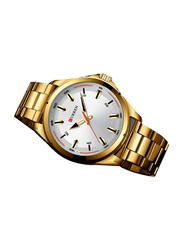Curren Analog Watch for Men with Stainless Steel Band, J3659G-KM, Gold-White