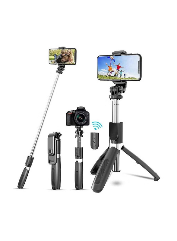 40-inch Portable Aluminium Alloy Selfie Stick Phone Tripod with Wireless Remote Shutter for iPhone/Android/Samsung & Smartphone, Black/Silver