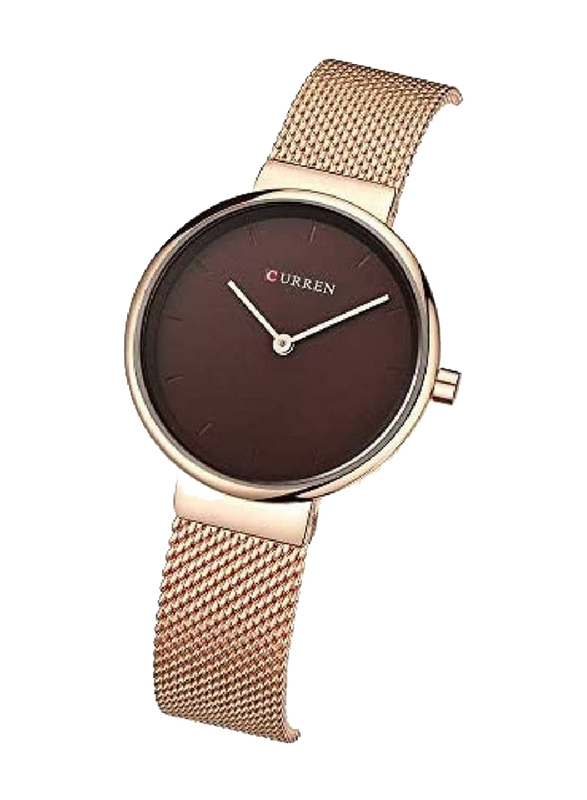 Curren Analog Watch for Women with Stainless Steel Band, Water Resistant, 9016, Rose Gold-Brown