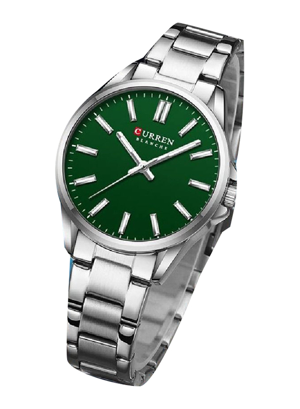 Curren Classic Analog Watch for Women with Stainless Steel Band, Water Resistant, Silver-Green