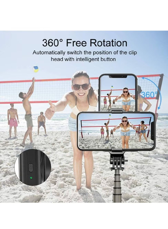 L08 Selfie Stick Gimbal Stabilizer 360° Rotation Tripod with Wireless Remote Portable Phone Holder, Black