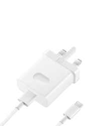 Quick Fast Charging UK Plug Travel Adapter with Type C Cable, White