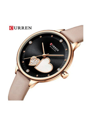 Curren Stone Studded Analog Watch for Women with Leather Band, J-4781B, Beige-Black