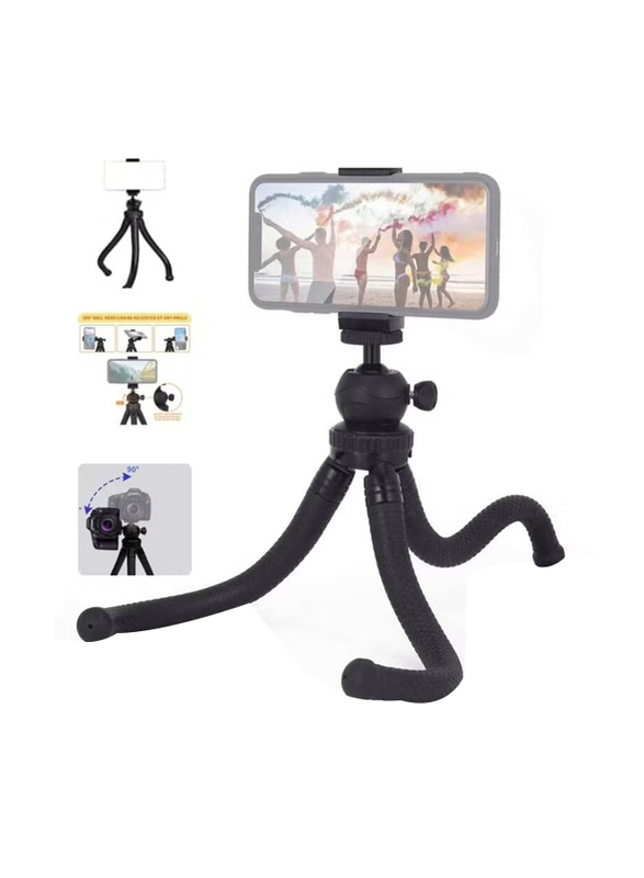 Universal Adjustable Foldable Tripod Stand for Camera and Smart Phone, Black