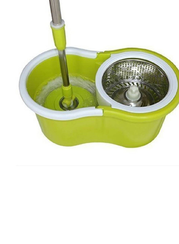 Spin Mop Bucket System 360 Spin Mop & Bucket Floor Cleaning Stainless Steel Mop Bucket with 2 Microfiber Replacement Head Refills, Green/White