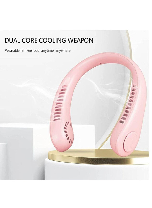 Portable 3 Speeds Rechargeable Battery Operated Neck Fan for Men & Women, Pink