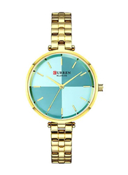 Curren Analog Watch for Women with Stainless Steel Band, Water Resistant, 9043GGR, Gold-Blue