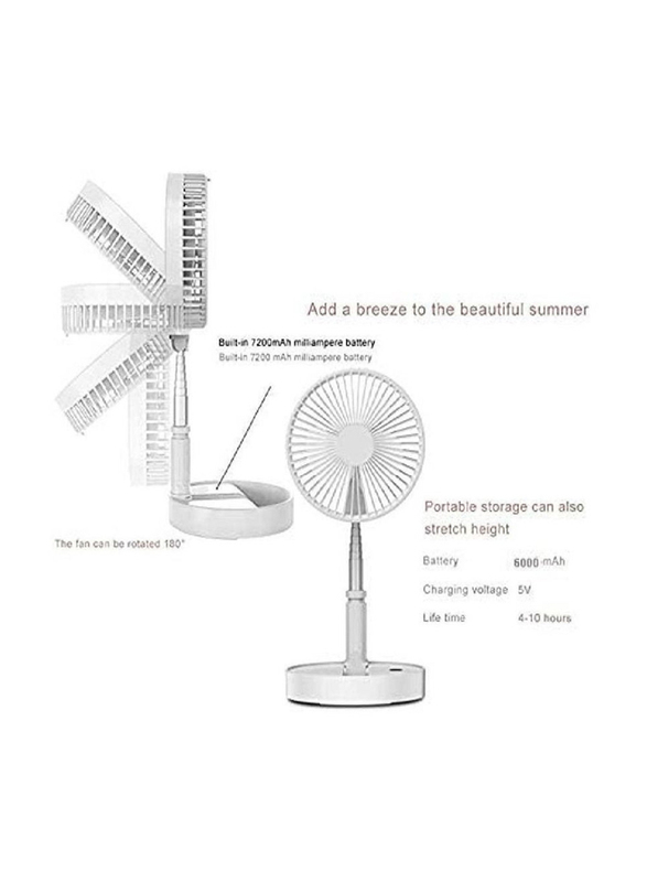 USB Rechargeable Battery Portable Height Adjustable Folding Mini Desk Fan and Standing Fan, White