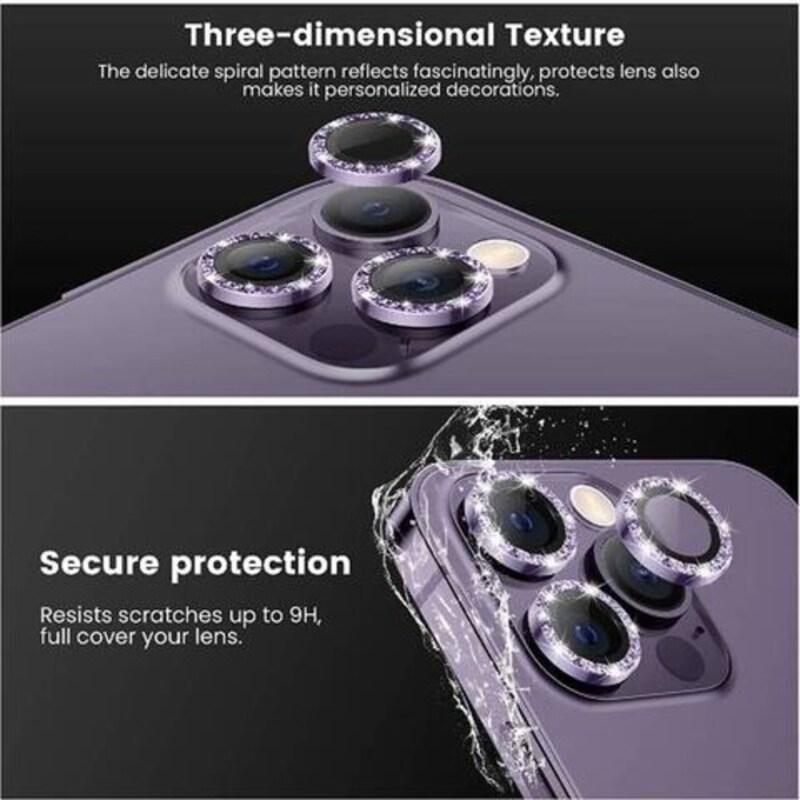 Apple iPhone 14 Pro Max 9H Tempered Glass Camera Cover Screen Protector Metal Individual Ring Protector, Purple