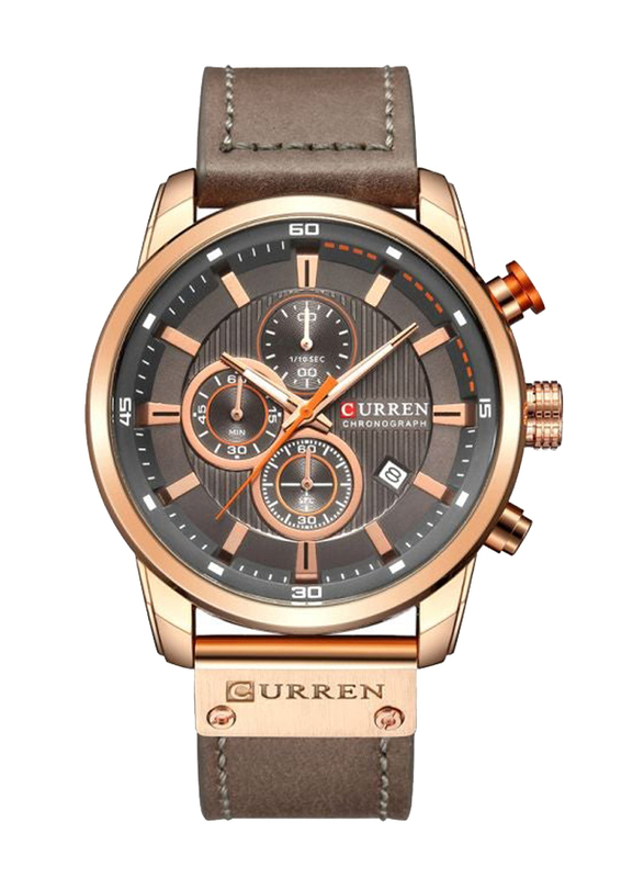 Curren Analog Watch for Men with Leather Band, Water Resistant & Chronograph, 8291, Brown