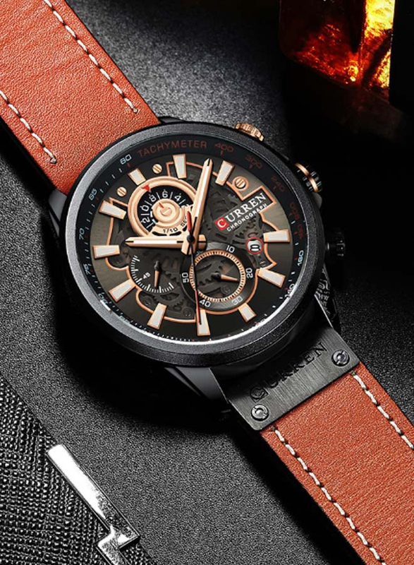 Curren Analog Watch for Men with Alloy Band, Chronograph, J4517B-KM, Brown-Multicolour