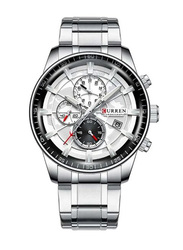 Curren Analog Watch for Men with Alloy Band, Chronograph, J4518B-S-KM, Silver-White