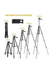 Extendable Travel Video Tripod Stand for Phone and Camera with Bluetooth Remote Shutter and Phone Clip, Black