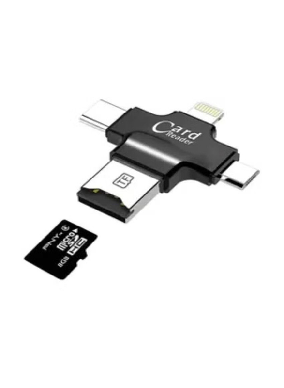 4 In 1 Card Reader Type-C Micro & Lightning, Black