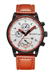 Curren Analog Watch for Men with Leather Band, Chronograph, M-8217-1, Brown-White